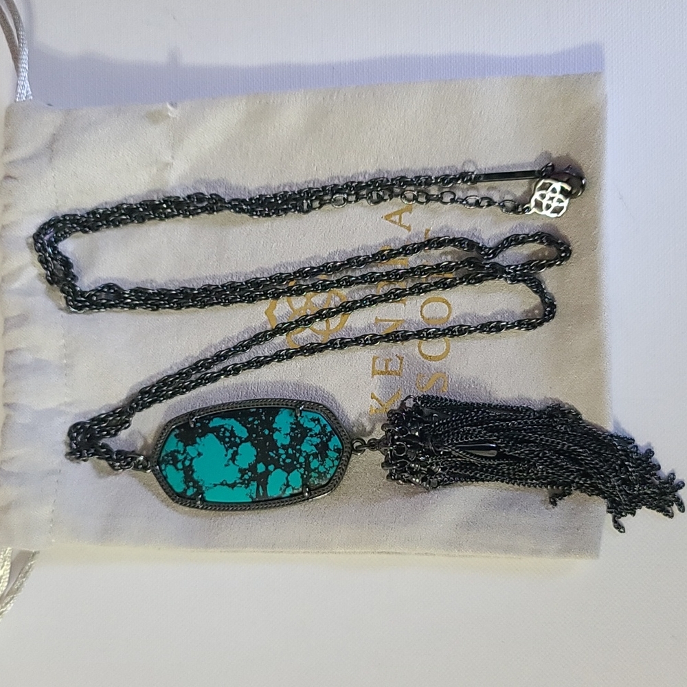 EUC Kendra Scott Rayne Gumental Variegated Teal